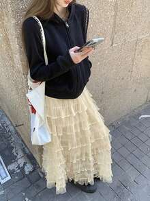 Casual A-Line Long Skirt Dress, New Design With Draping Effect
