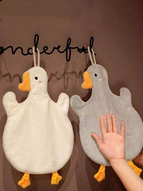 3pcs Set Hanging Hand Towels, Cute Goose Shaped, Bathroom Towels With Hanging Loop, Super Absorbent, Quick Dry, Thick & Soft Polyester, Suitable For Kitchen And Bathroom Decor Back To School