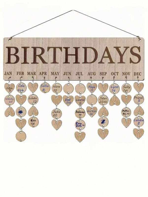 1 Set Calendario de cumpleaños de madera con recordatorio, Tablero de cumpleaños familiar montado en la pared con etiquetas. Calendario de cumpleaños de madera, adecuado para el hogar, el aula, la oficina. Idea de regalo personalizada para mamá, maestro, abuela