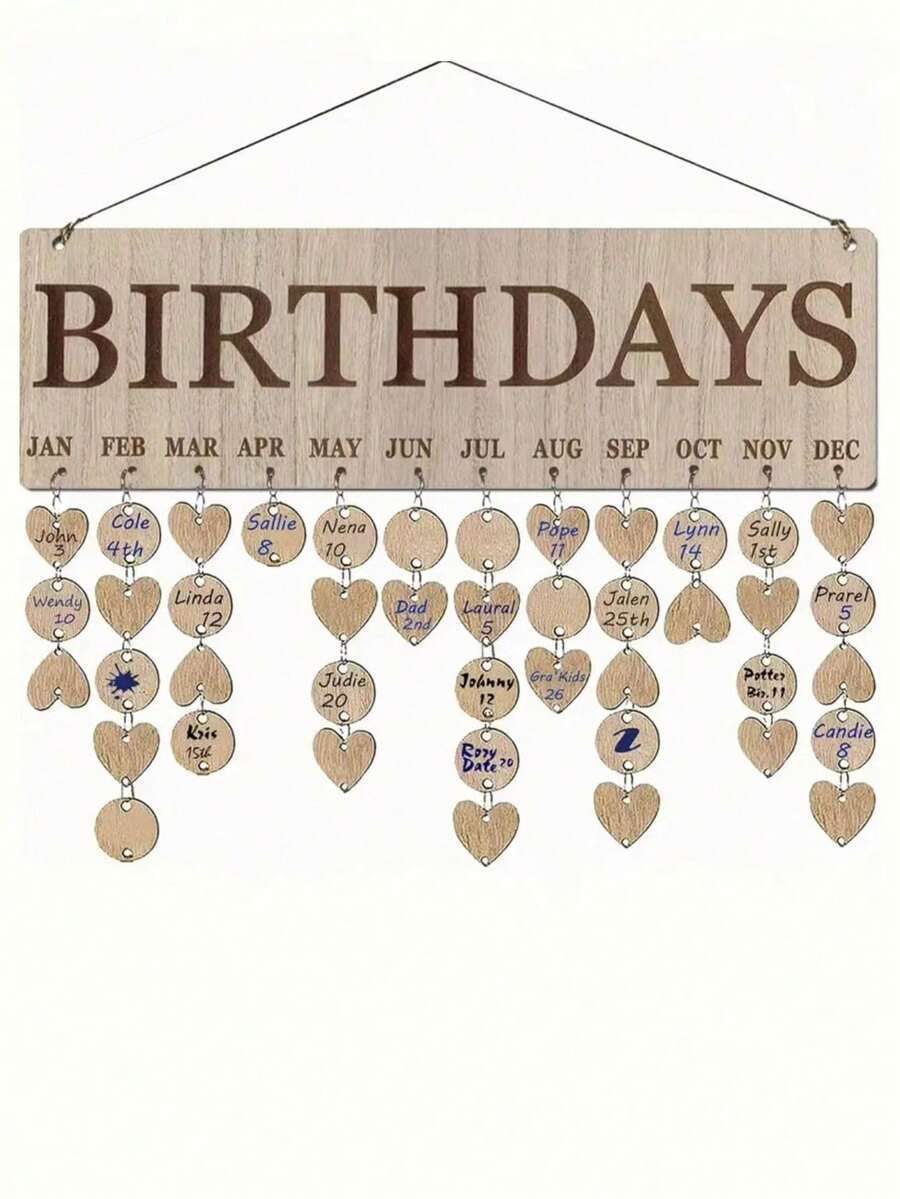 1 set Calendrier d'anniversaire en bois, tableau d'affichage des anniversaires familiaux avec étiquettes, adapté pour la maison, la salle de classe, le bureau. Idée de cadeau personnalisé pour maman, professeur, grand-mère - couleur du bois - Voir 1