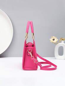 女士手提包，时尚优雅，妈妈包，大容量，适合中年女性，高端品质，单肩斜挎两用包 - 玫紅色 - 查看 2