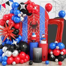 Juego de arco y número de globos de látex con estrella roja, decoraciones de cumpleaños, juego de arco de globos rojo, azul, negro y plateado con torres de globos numéricos rojos de 40" del 1 al 11, globos de cumpleaños, adecuado para fiesta de cumpleaños temática de superhéroe - Multicolor - Ver 19