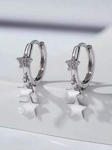 JOJELOO 1 Pair Of Unique Copper Micro Inlaid Star Shaped Earrings, New European And American Style Cubic Zirconia Twin Meteor Gorgeous Earrings. Suitable For All Seasons, Suitable For Women's Academic/Business/Vacation/Party/Daily Wear