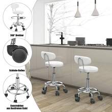 Set Of 2 Bar Stools, Dining Chairs With Castors, Split Backrest, Kitchen Chairs With 120 Kg Load Capacity - White - View 3