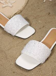 1 Par de Sandalias planas elegantes y versátiles para mujer de talla grande, livianas y de fácil deslizamiento, antideslizantes y duraderas, adecuadas para uso interior, exterior, caminatas, vacaciones, playa, de un hermoso color blanco, sandalias planas de verano elegantes y con estilo