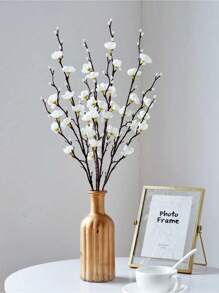 4/8pcs Artificial Flowers White Plum Blossom 21.7'' Fake Winter Sweet Long Stem Plastic Flowers Home Hotel Office Wedding Party Garden Decor