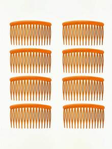 8 Pieces Of Minimalist French Style Hair Side Comb - Anti Slip, Securely Fixed, Easy To Style And Plump | Durable 15 Tooth Design, Suitable For Curly And Regular Hairstyles | Black And Orange Women's And Girls' Hair Accessories - Multicolor - View 9