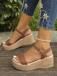 1 par de sandalias de plataforma y cuña impermeables para verano, con suela gruesa y versátiles, adecuadas para adolescentes