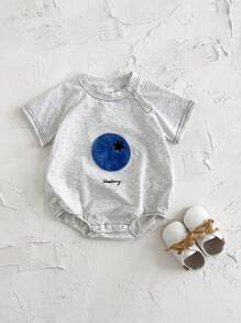 Newborn Baby Boy Adorable Blueberry Embroidery Short Sleeve Romper, Summer