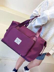 1 件轻便旅行行李袋健身包，带行李带设计。大容量可折叠托特包。商务旅行手提包。简约运动包。坚固的储物袋。单肩包。男女皆宜。适合假日购物、户外、春夏季。注意：字母和衬里颜色随机。学校包，学校配件，学校用品