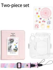 3-In-1 Compatible Mini 12 Photo Transparent Storage Case, Crystal Case, Neck Strap, Stickers With 3-Inch Photo Album
