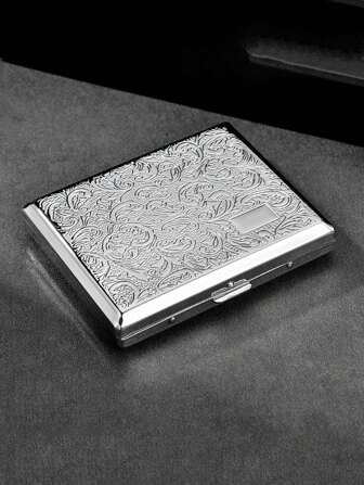 1 Pack Of 20pcs Vintage Engraved Floral Design Flip Lid Metal Cigarette Case, Creative Lucky Pattern Cigarette Box For Gentlemen, Smoking Accessories, Cigarette Storage, Cigarette Holder Case, Gifts
