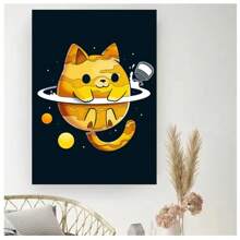 1pc Frameless Cartoon Abstract Cute Funny Cat Tree Flower Basket Clock Posters Vintage Painting Canvas Printing Wall Arts Modern Living Room Bedroom Dormitory Study Coffee Shop Room Wall Decoration Home Decoration Gifts ,Wall Art With Frame