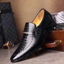 Men Oxford Shoes Crocodile Print High Gloss Business Formal Dress Shoes Classic Elegant Leather Footwear - 黑色 - 查看 7