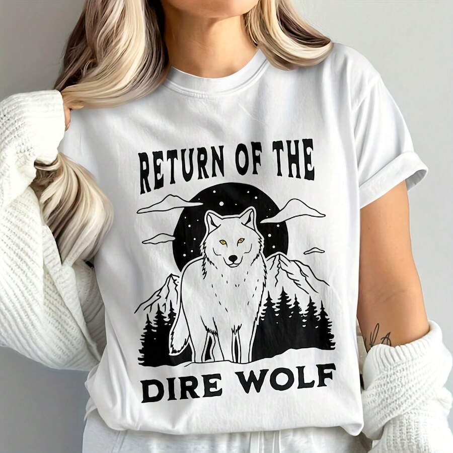 Camiseta "El retorno del lobo feroz", Lobo mítico de la luna, Camiseta Us & Romulus Direwolf Sy, Camiseta de lobo, Camiseta de lobo a la luz de la luna - Blanco - Ver 1