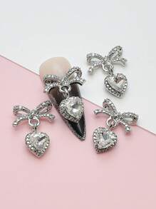 10pcs/Pack Super Sparkly Bowknot Crystal Heart Nail Art Decoration With Metal Hollow Out Heart Pendant DIY Nail Charms Nail Gems Nail Supplies