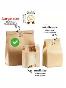 50pcs Toast Bag Bread Kraft Paper Bag (With Stickers), Small/Medium/Large Paper Bread Bag With Window, Baked Food Packaging Supplies, Label Seal Stickers For Baked Food Packaging Storage, Household Supplies