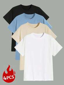 4pcs/Set Men's Summer Casual Solid Color Short Sleeve T-Shirt - Multicolor - View 6