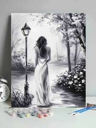 1 set svartvitt kvinnoporträtt DIY-målning efter nummer-kit, oramat, födelsedagspresent, pussel, högtidsdekor, inga målarkunskaper krävs, lätt att färdigställa vackert konstverk