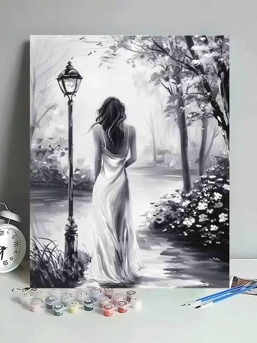 1 套黑白女性肖像 DIY 数字绘画套装,无框,生日礼物,拼图,节日装饰,无需绘画技巧,轻松完成精美艺术品 - 黑與白 - 查看 1