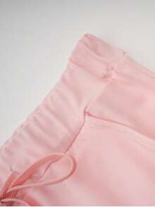 Pantalones capri de mujer con cintura media, cordón y bolsillos, estilo casual, primavera/verano - Rosa - Ver 6