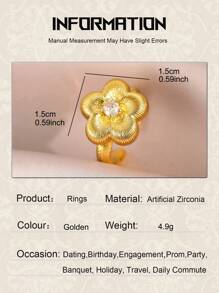 1 Stück eleganter Kubikzirkonia Blumen Verlobungsring für Damen, moderner fünfblättriger Kleeblatt Ring als Geburtstagsgeschenk, Geschenk für Date, Bankett, Abschlussball, Party