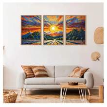 3 piezas de carteles con impresión de paisaje natural abstracto, montaña, sol y bosque, sin marco, en estilo bohemio, para decorar la pared de la sala de estar, dormitorio, comedor, estudio o cafetería