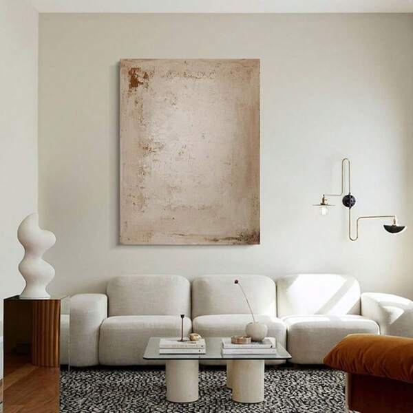 1 pictură abstractă scandinavă de perete, în maro deschis și negru, minimalistă, stil Wabi-Sabi, pictură pe pânză, artă murală, ramă opțională