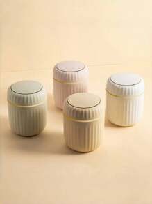 1PCOne-Piece Small Office Trash Can, Plastic Trash Can With Lid, 16.5cm High, Small Trash Can For Desktop And Coffee Area, White, Kitchen, Bathroom, Family, Household Items