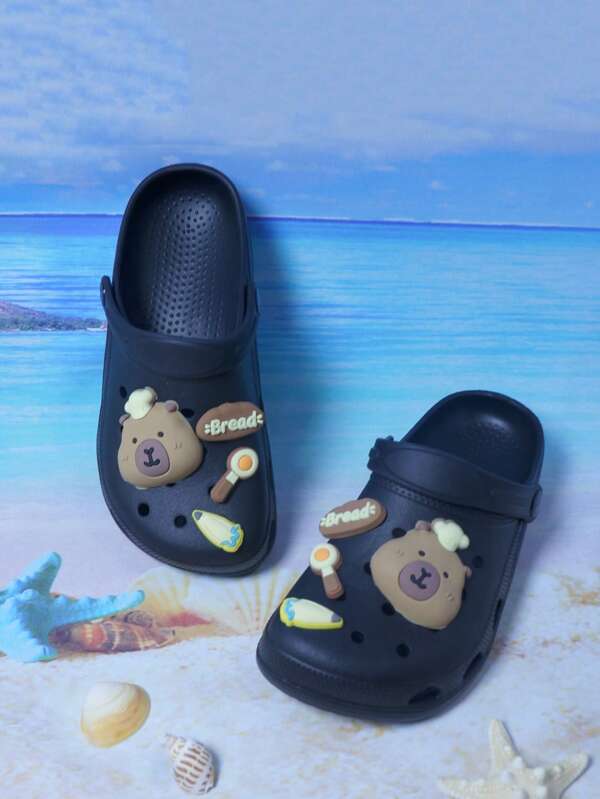 2025 New Summer Children Hollow Sandals, DIY Removable 3D Cartoon Accessories, Fashion Anti-Slip Lightweight Soft Sole Unisex Clogs, Slides, Indoor Outdoor Casual Slippers For Kids, Suitable For All Seasons