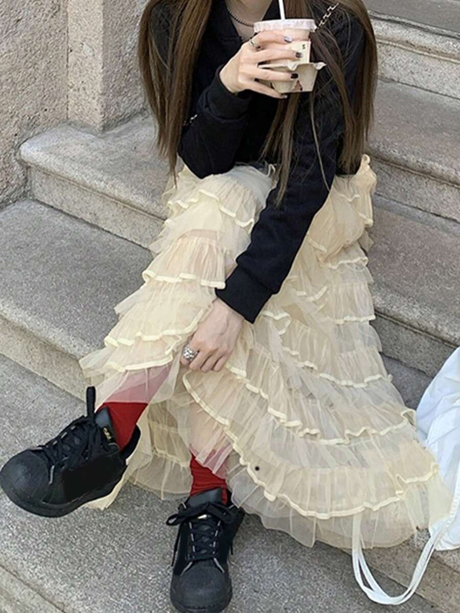 Casual A-Line Long Skirt Dress, New Design With Draping Effect