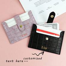 1 pezzo Portafoglio in pelle PU ultra sottile personalizzato - Portacarte minimalista unisex con slot multipli, texture coccodrillo e fibbia in metallo a contrasto. Stampa personalizzata in oro del nome/iniziali, tutto in uno con tasca per ID/monete (pronto da regalare) - Multicolore - Visualizzare 4
