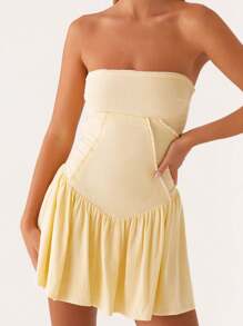 Women Corset Tube Dress Summer Casual Solid Color Tie Up Backless Mini Dress For Cocktail Party Beach Streetwear