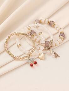 4件套波西米亚风串珠樱桃流苏吊坠叠戴手链套装，适合女性日常、海滩、度假佩戴，母亲节礼物，吊坠位置随机。 - 櫻桃 - 查看 9