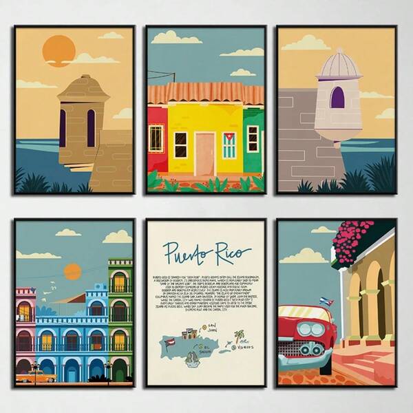 1pc Puerto Rico City Colourful Travel Landscape Posters Prints Canvas Painting Wall Art Picture For Living Room Home Decor Optional Frame ,Wall Art With Frame