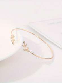 1pc Fashion Minimalist Leaf Decorative Open Bracelet Suitable For Girls To Wear