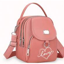 1pc Women's Nylon Shoulder Bag With Heart And Love Letter Pattern- Casual Mini Crossbody With Adjustable Strap, Multi-Layer, External Headphone Hole, Solid Color, Secure Zip Closure, Small Crossbody Bag , Valentine's Day - Multicolor - View 12