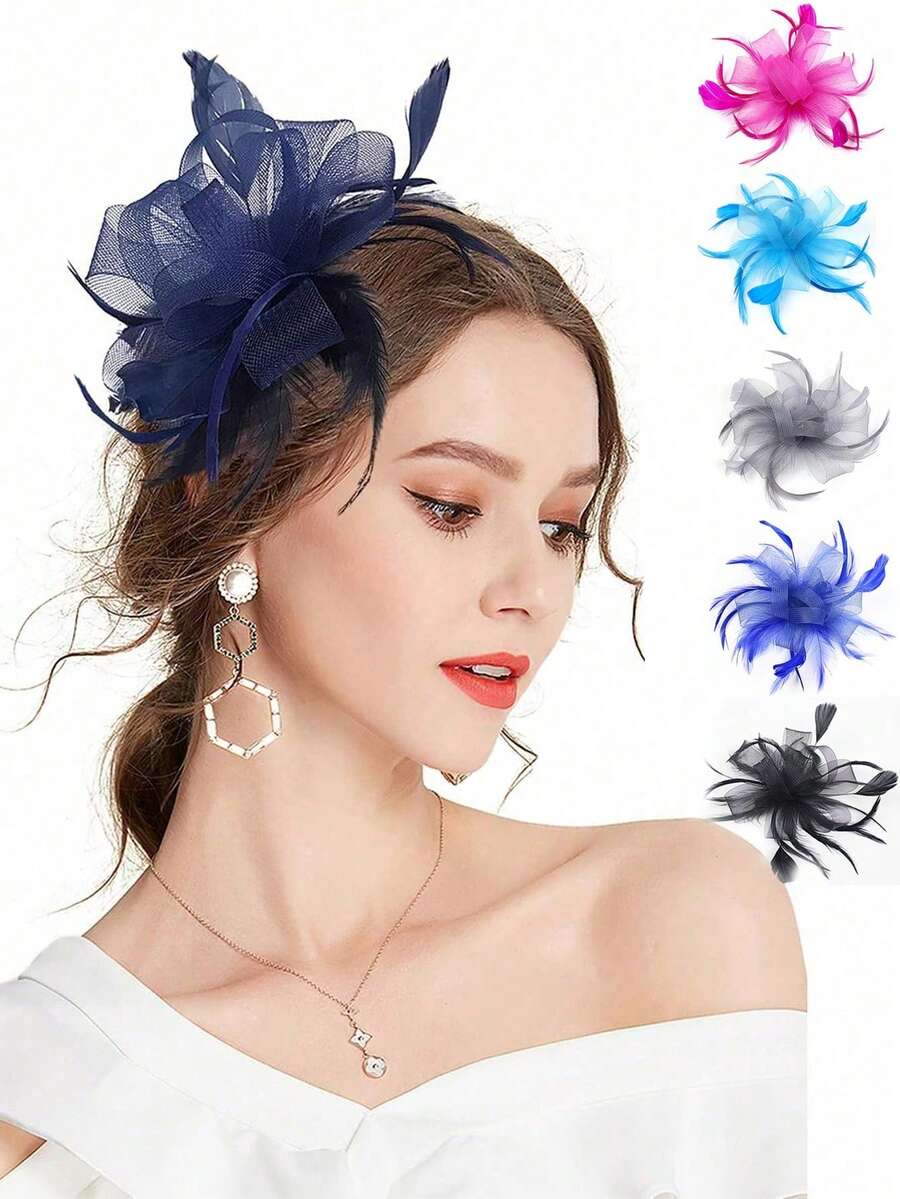 1 Pc Fascinator Hat With Feather Flowers For Women, Church Derby Tea Party Wedding Headpiece Halloween - A - View 1