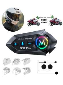 Y12 PRO 音乐对讲蓝牙5.4摩托车头盔对讲耳机防水500米对讲机扬声器耳机-1个 - 彩色 - 查看 3