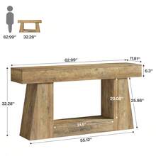 Tribesigns 63'' Farmhouse Console Table, Wooden Sofa Table For Living Room, Narrow Entryway Table - 棕色 - 查看 2