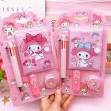 Sanrio Conjunto de papelaria Sanrio Hello Kitty & Friends - 1 peça - Mini bloco de notas pautado com caneta marca-texto e fita adesiva, presente perfeito para estudantes, Kuromi, coisas da Kuromi, brinquedos, volta às aulas
