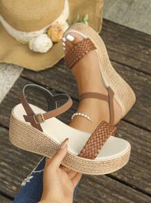 1 par de sandalias de plataforma y cuña impermeables para verano, con suela gruesa y versátiles, adecuadas para adolescentes