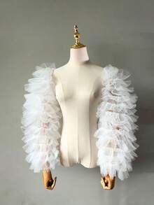 1 Pair Women Puff Sleeves, Black/White/Pink/Light Blue Sheer Mesh Arm Sleeves, Long Stretchy Detachable Sleeves For Bridal Wedding Gown, Lolita, Summer UV Protection, Versatile Removable Sleeves For Dresses, Costumes And Performance Accessories Autumn Accessories - Multicolor - View 6