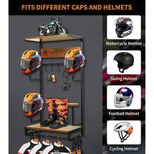 2357/New   NANXITU Motorcycle Helmet Rack Wall Mount, Retro Rust Holder  Wood Floating Shelf For Accri Storage, Display Hanger Stand  Clips And Hooks - Clear - View 3