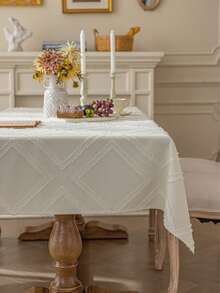 1pc Diamond Pattern Tablecloth, Solid Color American Style, 3D Cutout Craftsmanship, Machine Washable, Suitable For Farmhouse Decor, Dining Table, Coffee Table, Nightstand, Bookshelf, Birthday Party, Outdoor Camping, All Seasons, Autumn Decor - Beige - View 10