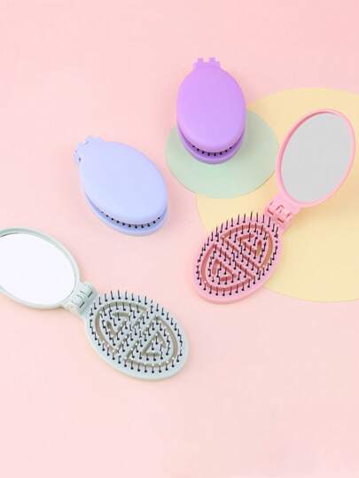 1 pente oco dobrável com espelho, mini pente de massagem portátil para maquiagem, pente de espelho decorativo de alta qualidade para mulheres com cabelos longos, melhor presente para famílias, amigos e estudantes