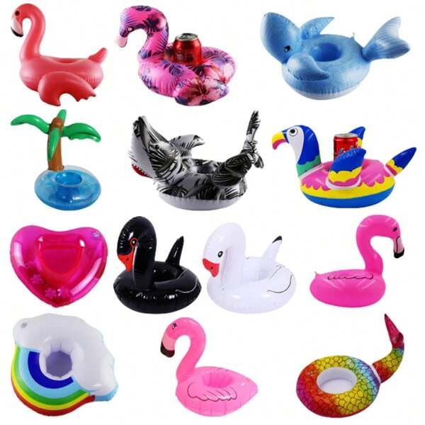 1pc Floating Cup Lnflatable Flamingo Beverage Cup Holder Swimming Pool Coaster Floating Device Pink Accessories Beverage Holder, Beach Essentials, Beach Accessories