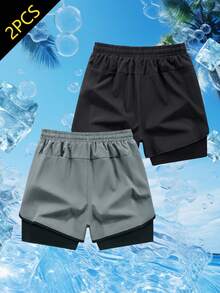 2pcs/Set Summer Sports Shorts, Quick-Drying, Breathable, Lightweight & Comfortable, Suitable For Fitness, Running, Casual Wear, Minimalist Style With Multi-Color Options - Multicolor - View 3