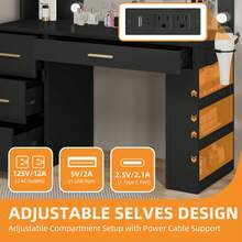 Large Vanity Desk With Large Lighted Mirror 11 Lights Makeup Vanity Table With 4 Drawers & 3 Storage Shelves, Makeup Vanity Desk, Vanity Table Set For Bedroom Black - 黑色 - 查看 5