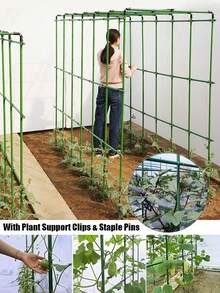 Juego de enrejado para plantas ajustable de 24 piezas/36 piezas/42 piezas que incluye accesorios de conexión, de altura 80 cm/120 cm/160 cm, conjunto de estructura de escalada de rejilla metálica de jardín, kit de varillas de soporte recubiertas de PE verde para frutas, verduras, enredaderas y flores - Multicolor - Ver 2